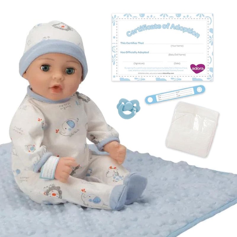 Adora 16 Inch Boy Baby Doll with Accessories Blue Matching 9-Piece Set Including a Pacifier, Hospital, Bracelet, Diaper, and More Gift for Toddlers Ages 3+ Adoption Babies Collection - Handsome - Image 1